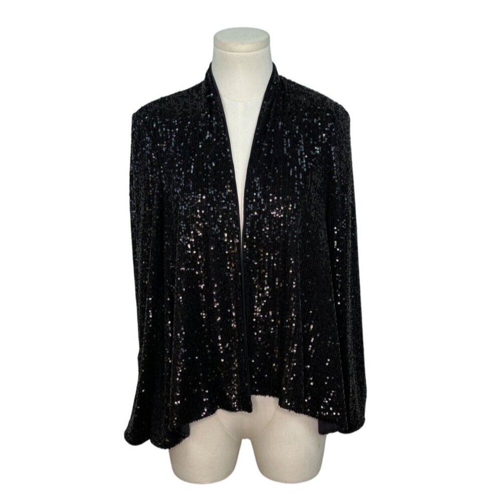 Eliza J Women's Black Sequin Open-Front Jacket Sz S - New